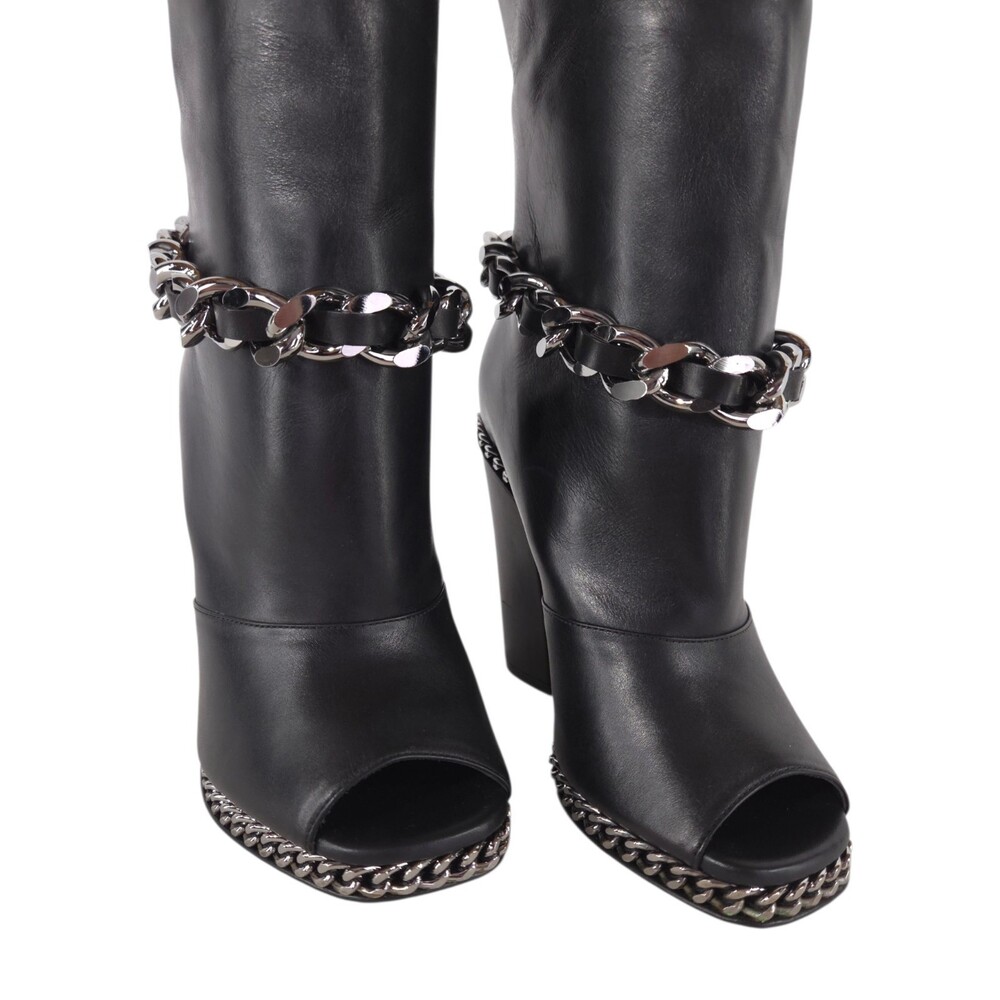 Balmain Chain Peep Toe Over The Knee Boots US 7.5 IT 37.5 Womens Black $2250 - Picture 3 of 16